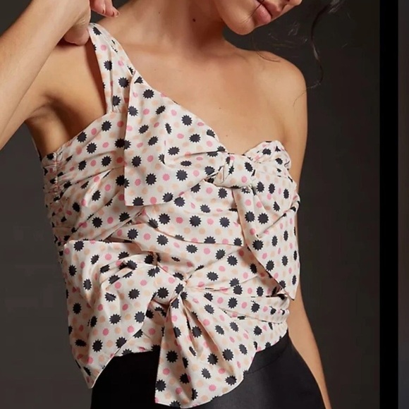 Anthropologie Maeve Bow-Tie One-Shoulder Tank Night Out Party Polka Dots Sz 18W - Picture 3 of 12